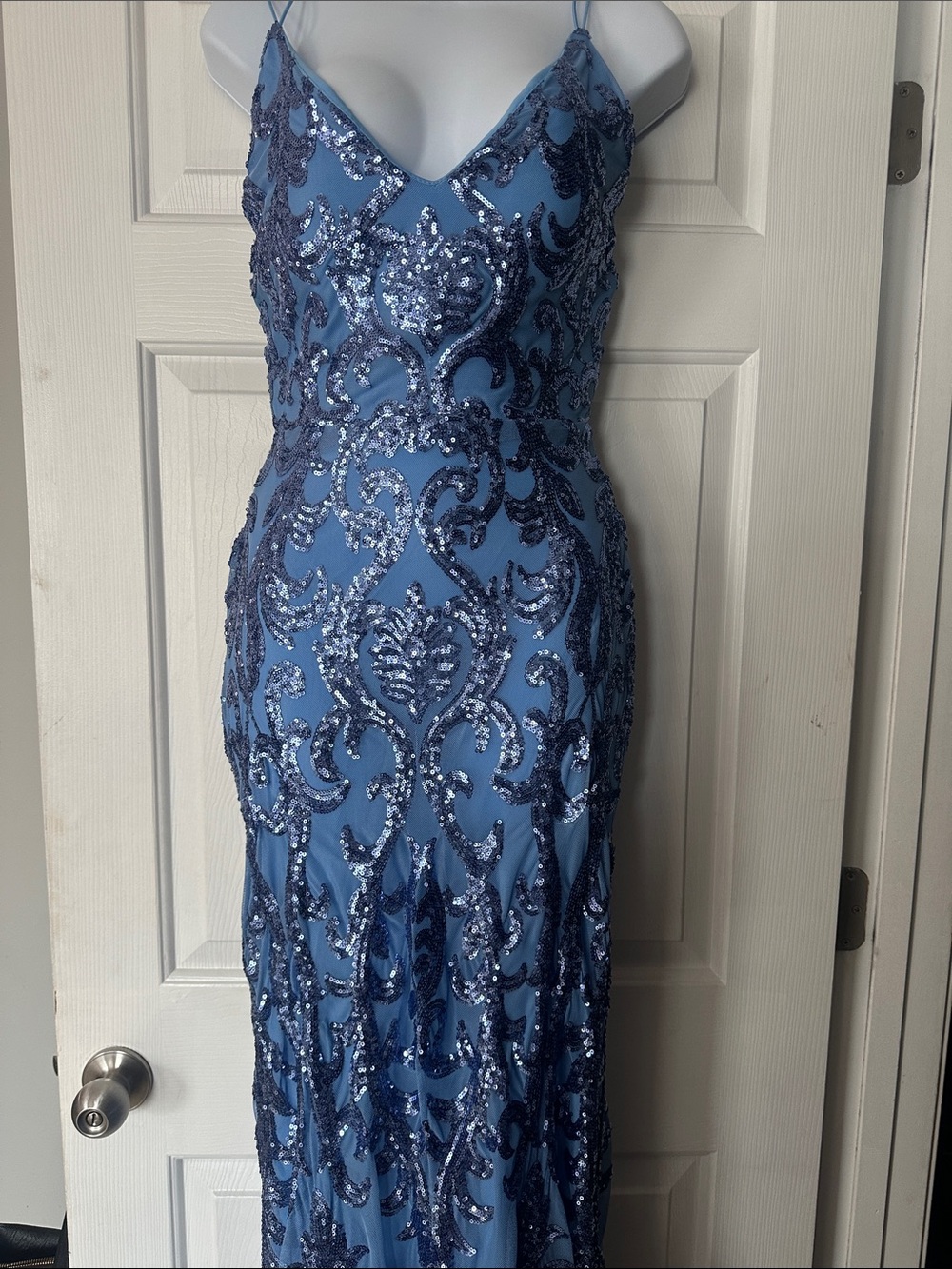 Windsor Sky Blue Sequin Prom Gown
